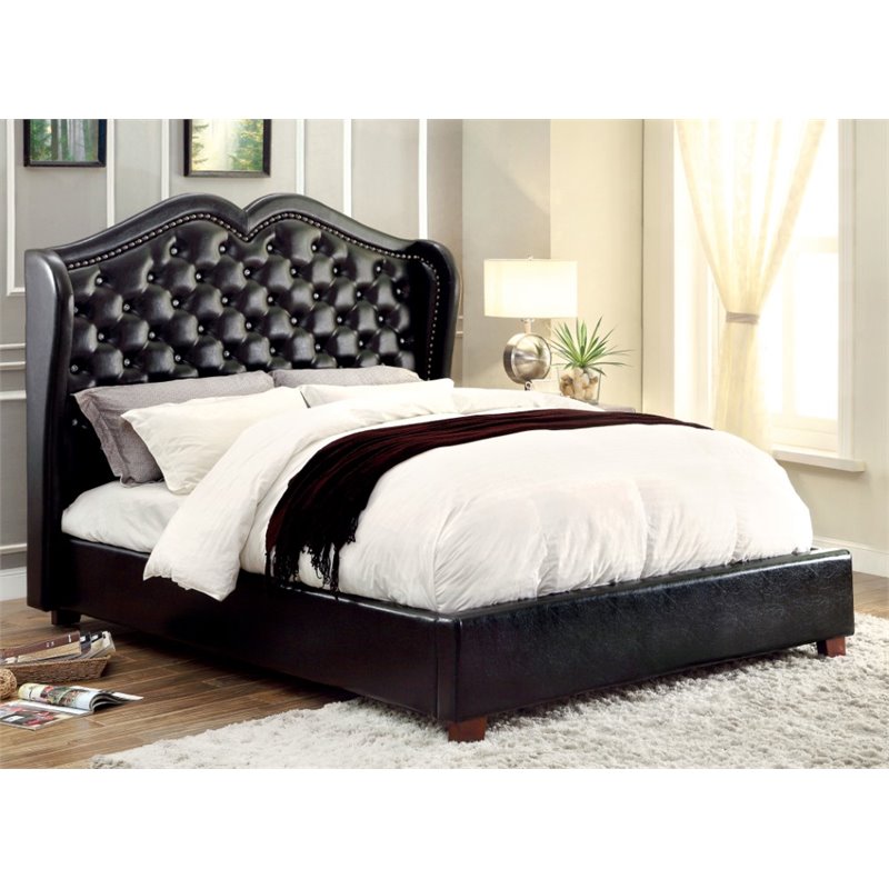 Furniture of America Harla Faux Leather King Tufted Bed in Black - IDF ...