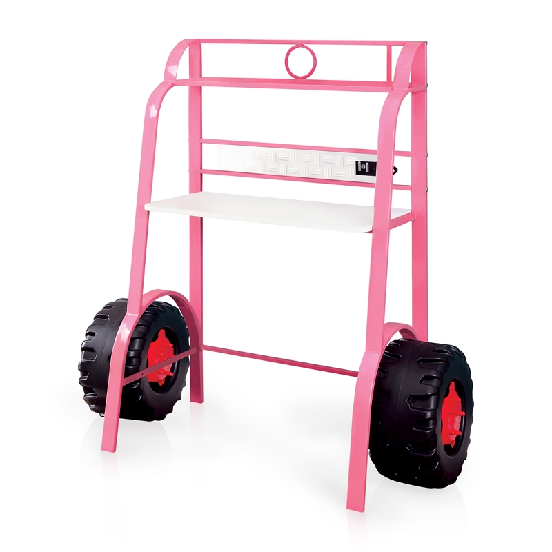 Furniture of America Ramirez Traditional Metal Desk with Stool in Pink