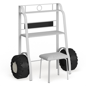 Furniture of America Ramirez Traditional Metal Desk with Stool in White