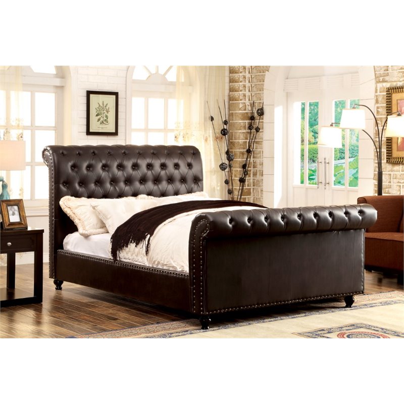 Furniture Palace, Leather Tufted Sleigh Bed