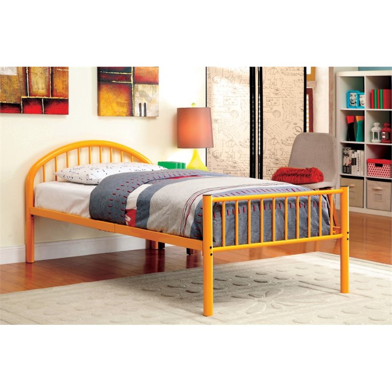 Furniture of America Capelli Contemporary Metal Slat Full Panel Bed in Orange