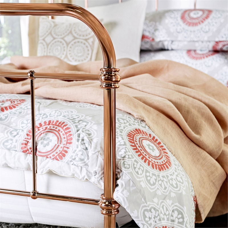 Furniture of America Gracie Contemporary Metal King Bed in Rose Gold