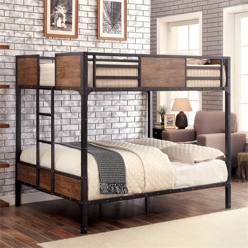 Furniture of America Baron Metal Full over Full Bunk Bed in Black