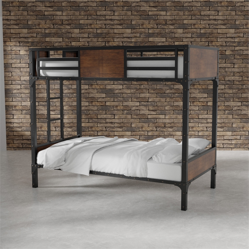 Furniture of America Baron Metal Twin over Twin Bunk Bed in Black