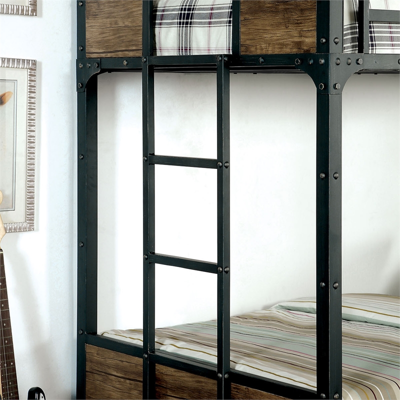 Furniture of America Baron Metal Twin over Twin Bunk Bed in Black