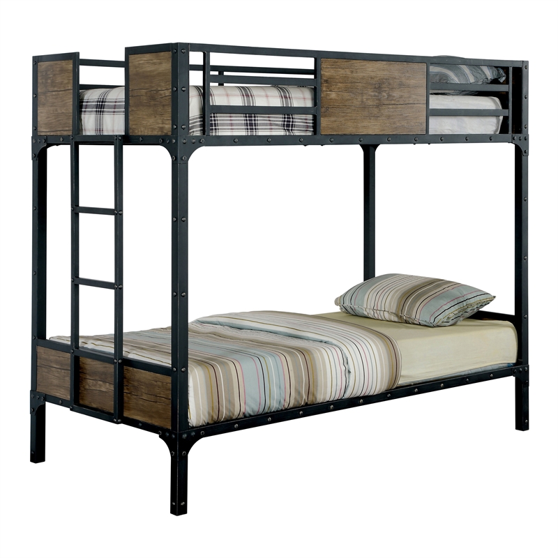 Furniture of America Baron Metal Twin over Twin Bunk Bed in Black