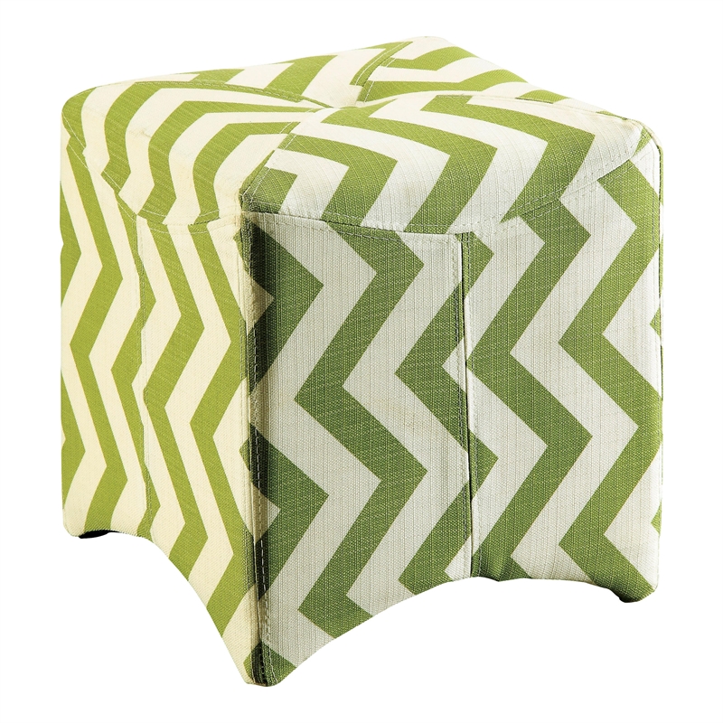 Furniture of America Calta Fabric Upholstered Cube Ottoman in Chevron Green