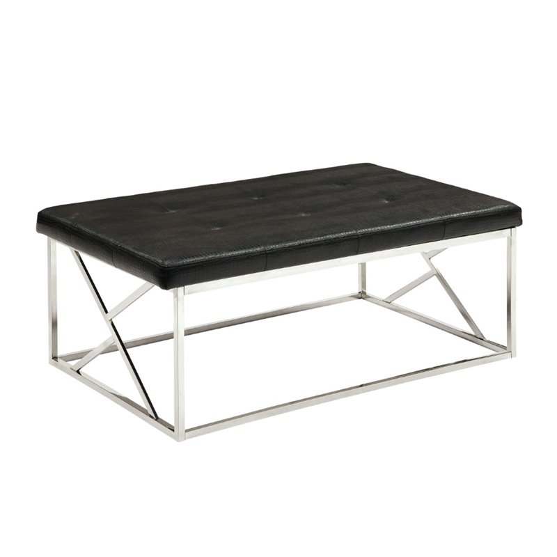 Furniture of America Motto Contemporary Faux Leather Tufted Bench in Black