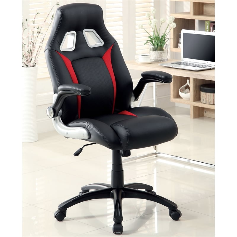 Furniture of America Trevor Faux Leather Adjustable Office Chair in Black