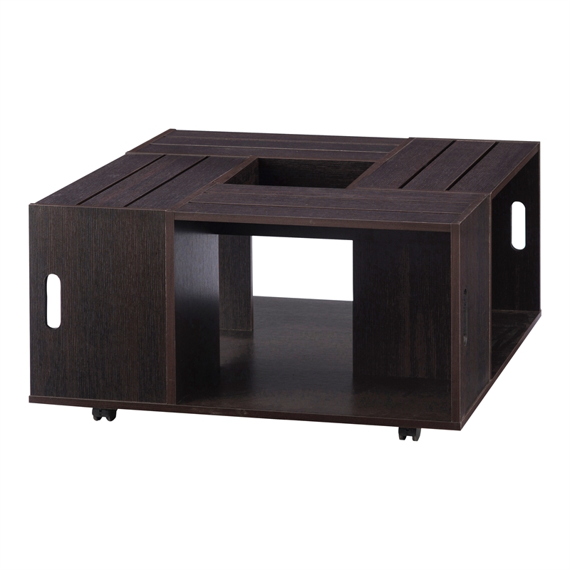 Furniture of America Conteery Wood Coffee Table with Casters in Espresso