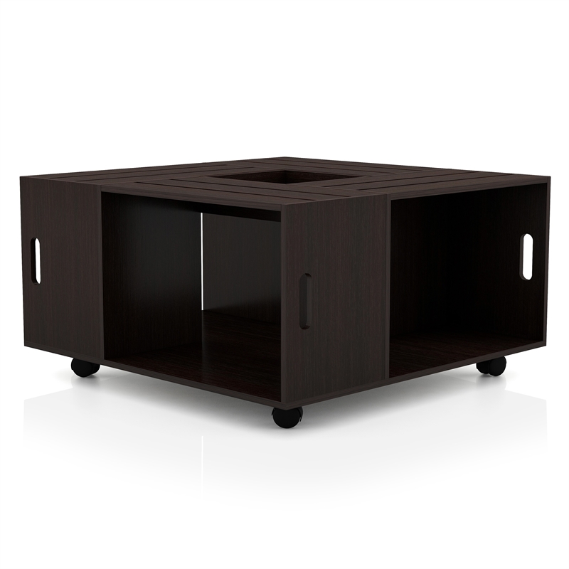 Furniture of America Conteery Wood Coffee Table with Casters in Espresso