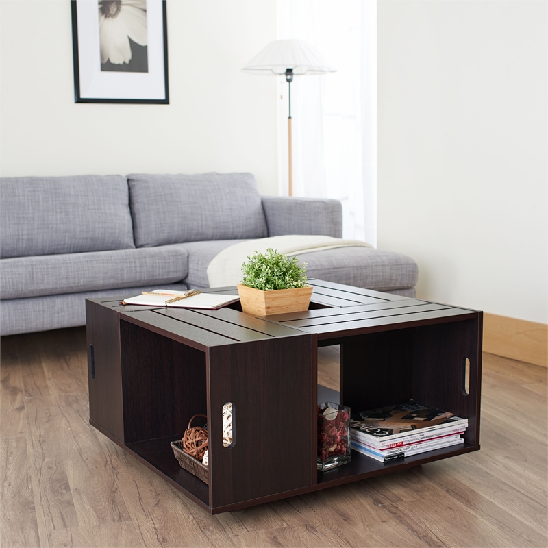 Furniture of America Conteery Wood Coffee Table with Casters in Espresso