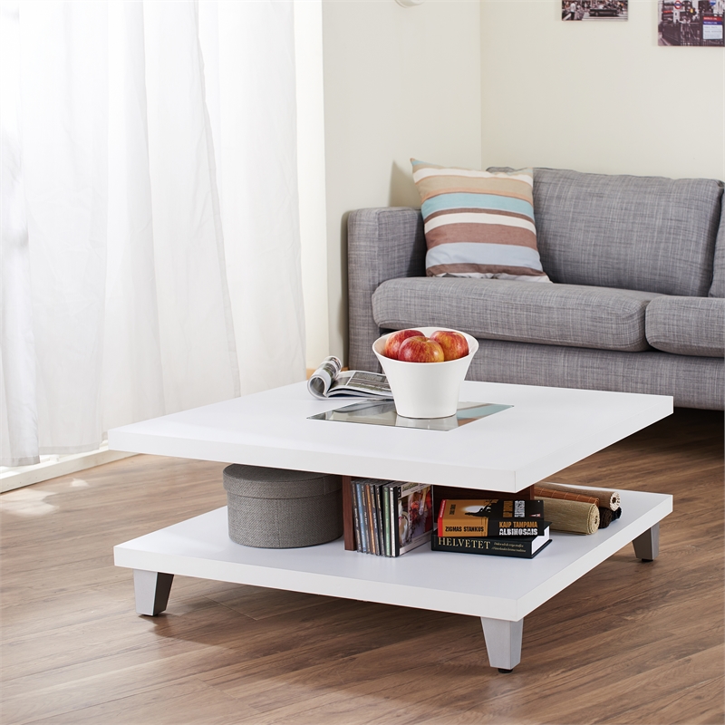 Furniture of America Calloway Wood Square Coffee Table with Storage in Walnut