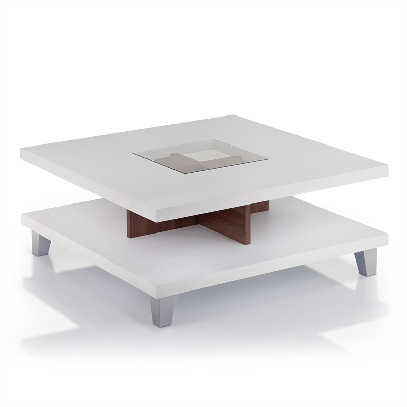 Furniture of America Calloway Wood Square Coffee Table with Storage in Walnut