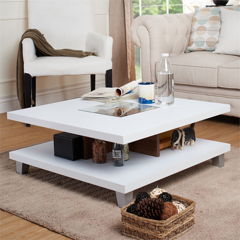 Furniture of America Calloway Wood Square Coffee Table with Storage in Walnut