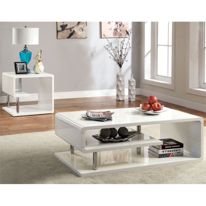 Furniture of America Lazer Contemporary Wood 2-Piece Coffee Table Set in White