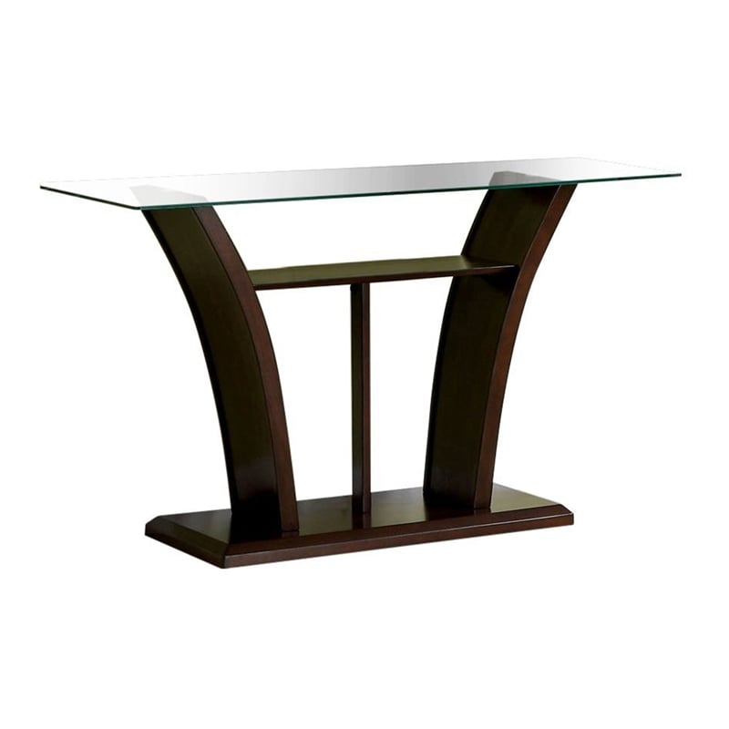Furniture of America Lantler Contemporary Glass Top Console Table in Dark Cherry