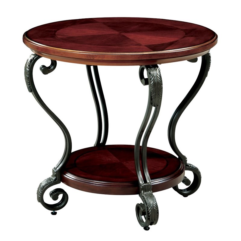 Furniture of America Azea Traditional Wood 1-Shelf End Table in Brown Cherry