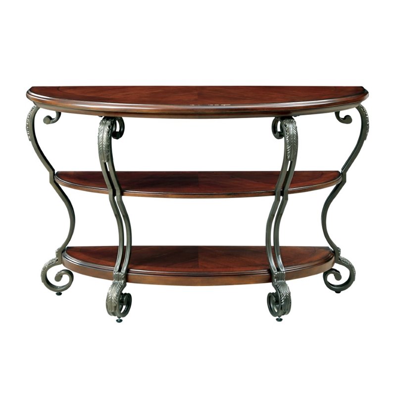 Furniture of America Azea Traditional Wood 2-Shelf Console Table Brown Cherry