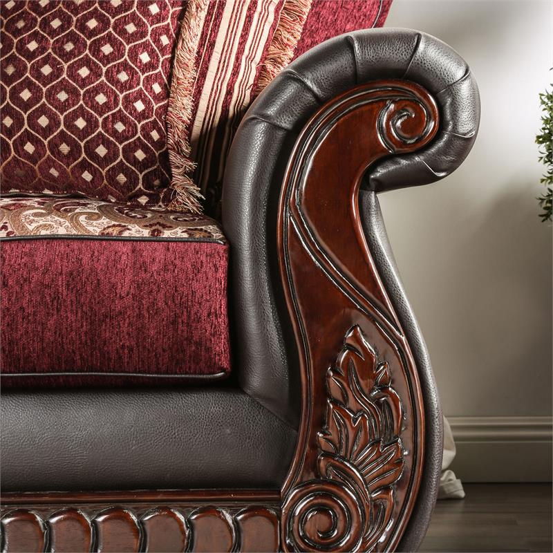 Furniture of America Lozano Faux Leather 2-Piece Sofa Set in Burgundy Red