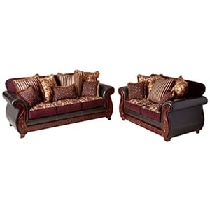 Furniture of America Lozano Faux Leather 2-Piece Sofa Set in Burgundy Red