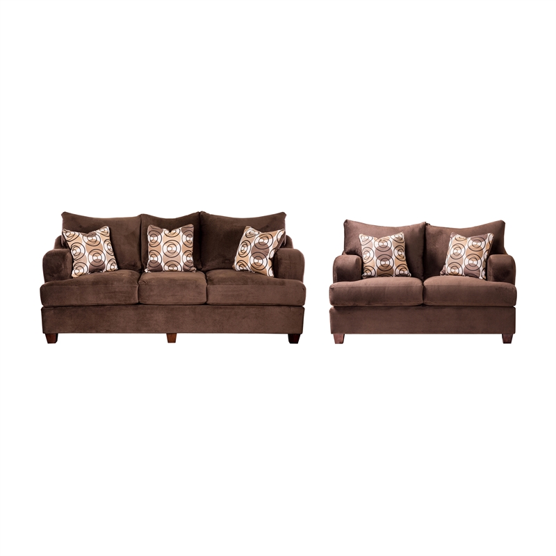 Furniture of America Tremble Transitional Fabric 2-Piece Sofa Set in Chocolate