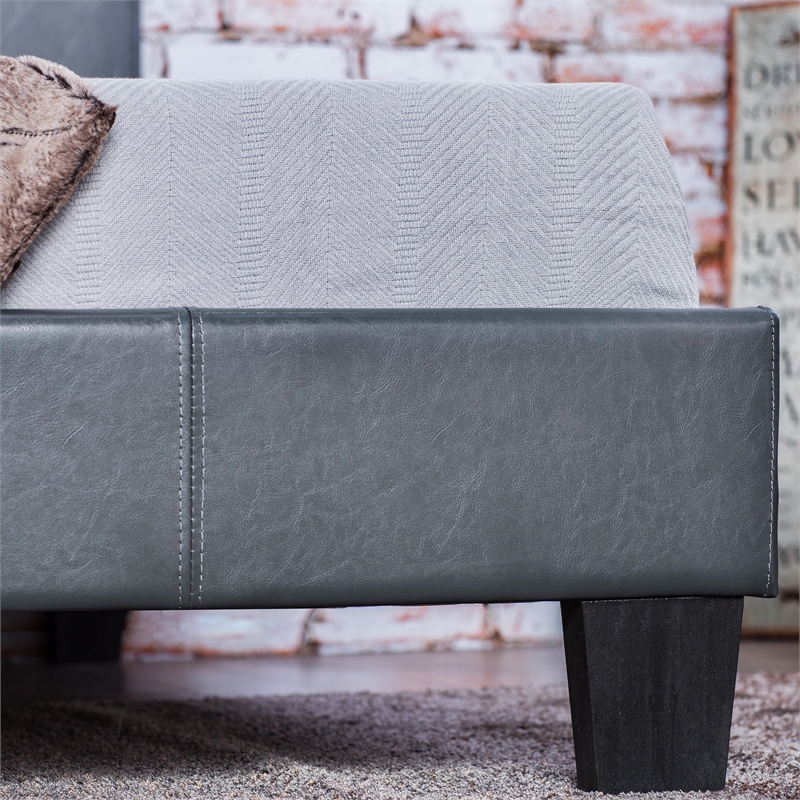 Furniture of America Ramone Faux Leather Queen Platform Bed in Gray