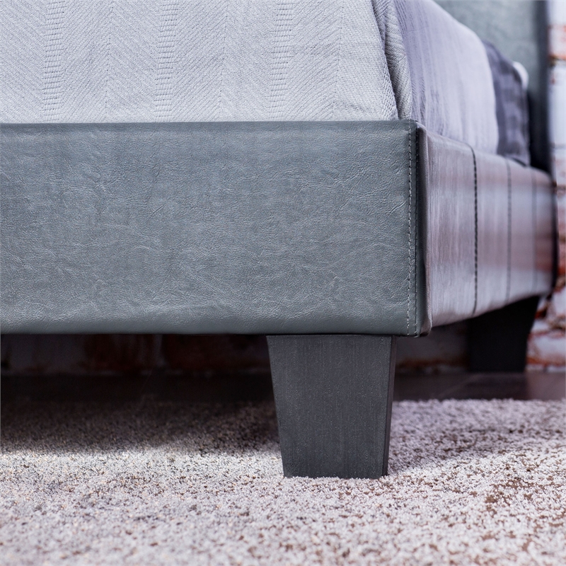 Furniture of America Ramone Faux Leather Queen Platform Bed in Gray