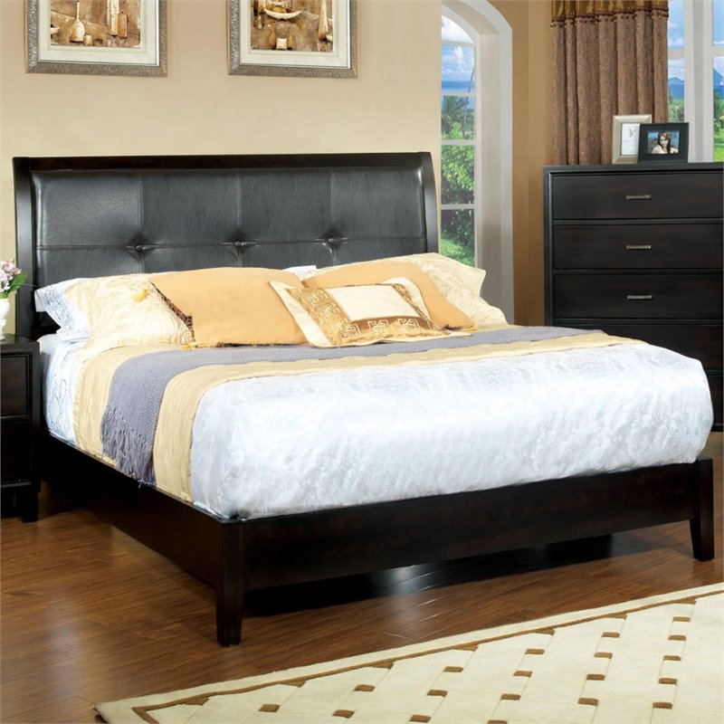 Furniture of America Muscett Solid Wood Tufted Full Platform Bed in Espresso
