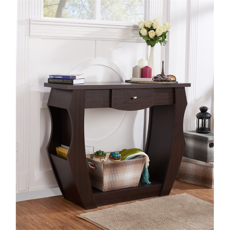Furniture of America Trunta Contemporary Wood 1-Drawer Console Table in Walnut