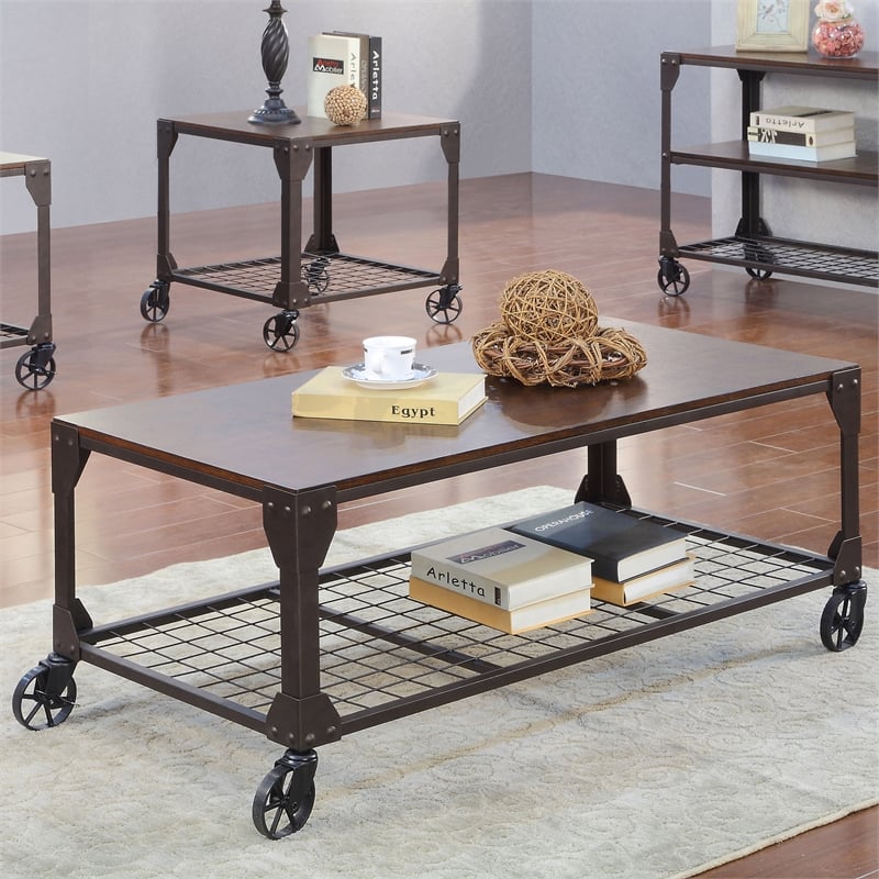 Furniture of America Benellie Metal Coffee Table with Casters in Black