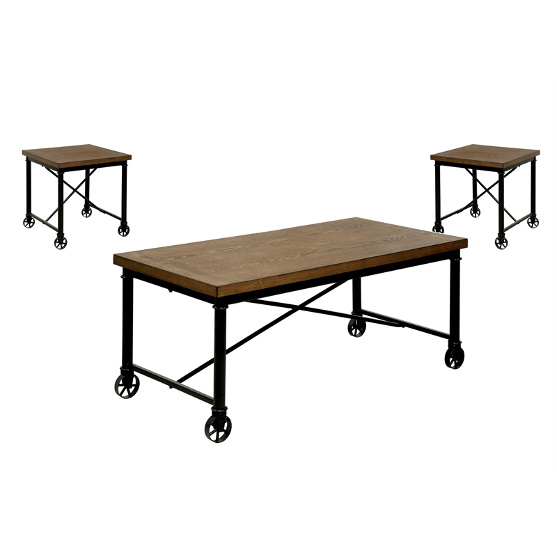 Furniture of America Saucedo Wood 3-Piece Coffee Table Set in Medium Oak