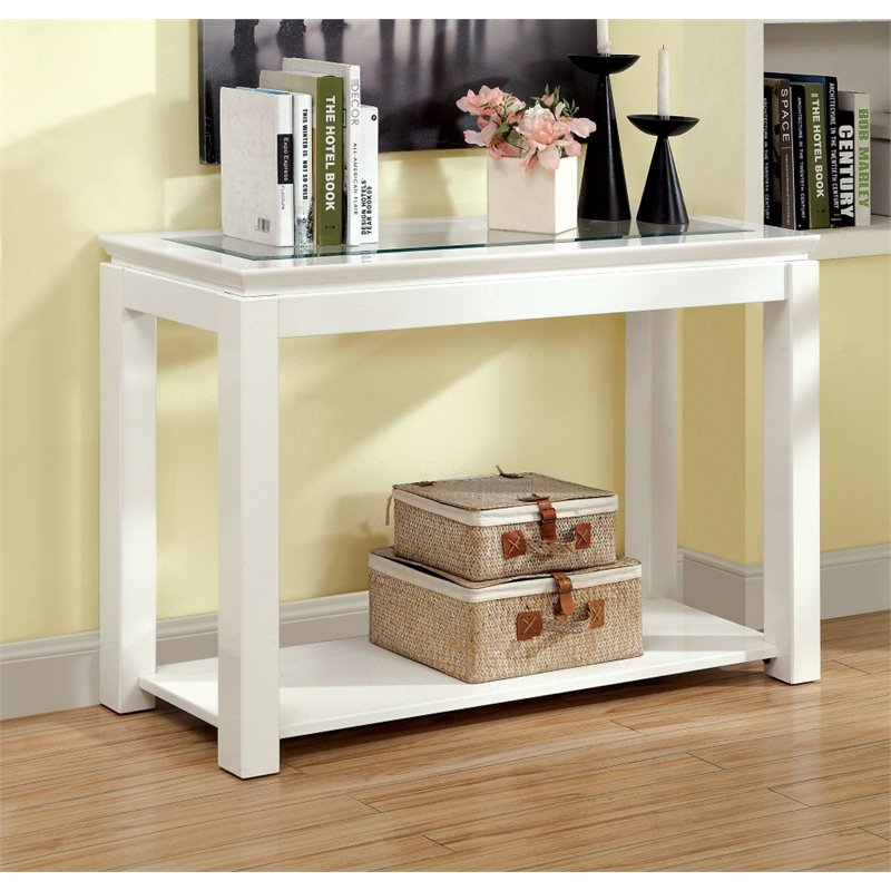 Furniture of America Kristof Wood 1-Shelf Console Table in Glossy White