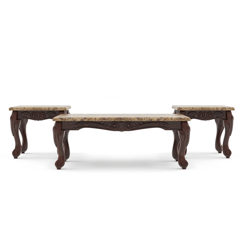 Furniture of America Burseel Wood 3-Piece Coffee Table Set in Dark Oak and Ivory
