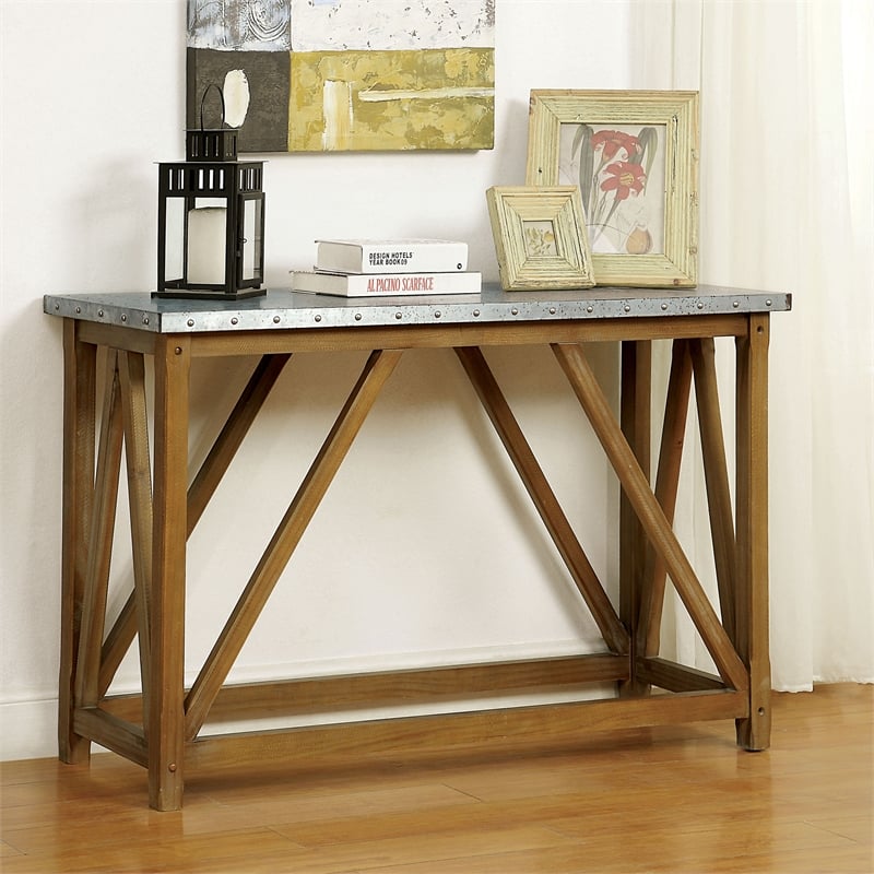 Furniture of America Marqueze Industrial Wood Console Table in Natural Tone