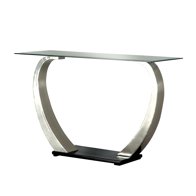 Furniture of America Navarre Steel Glass Console Table in Silver and Black