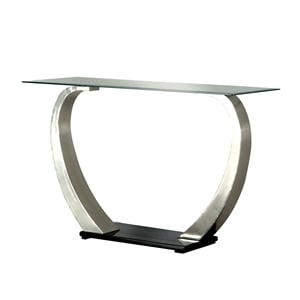 Furniture of America Navarre Steel Glass Console Table in Silver and Black
