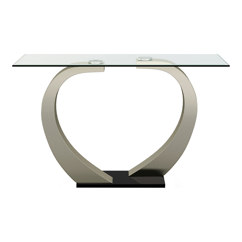 Furniture of America Navarre Steel Glass Console Table in Silver and Black