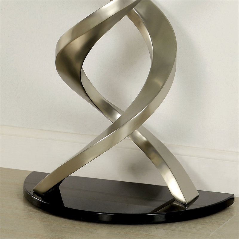 Furniture of America Crook Glass Top Console Table in Silver Satin Plated