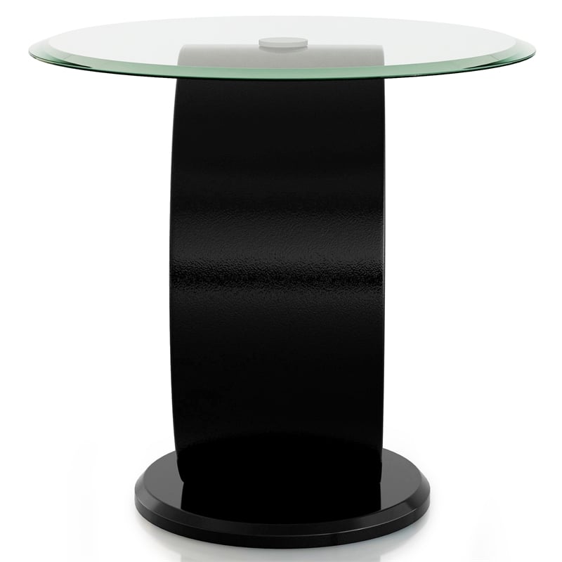 Furniture of America Mason Contemporary Glass Top End Table in Glossy Black
