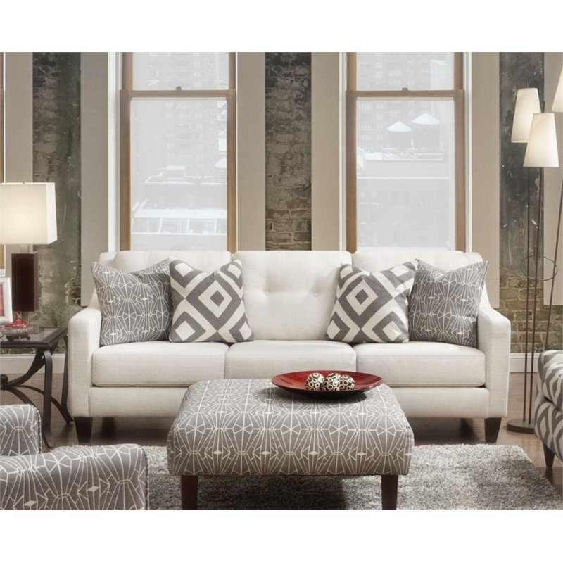 Furniture of America Gauthier Contemporary Fabric Tufted Sofa in Ivory