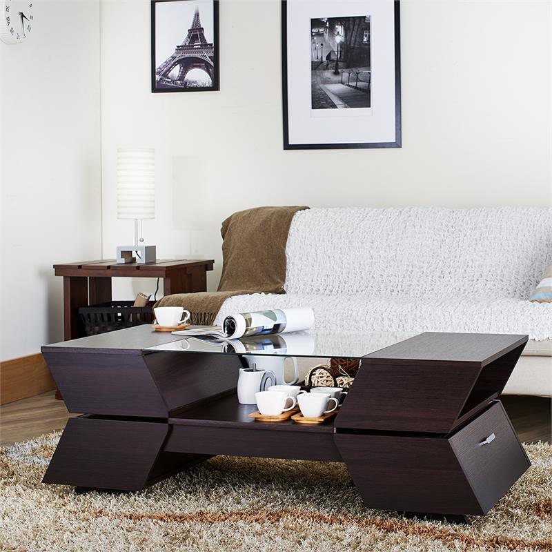 Furniture of America Addison Contemporary Wood Storage Coffee Table in Espresso