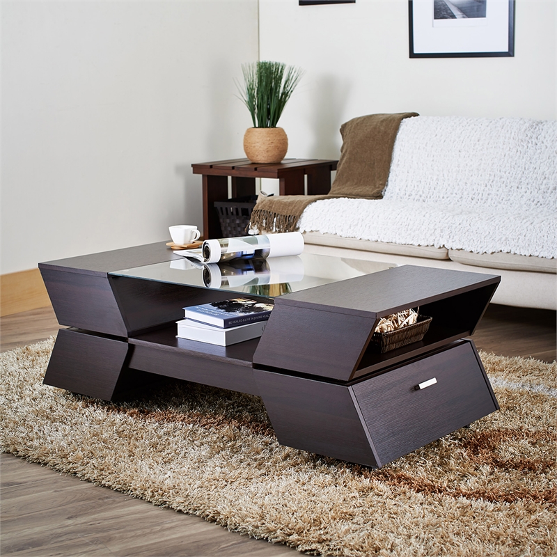 Furniture of America Addison Contemporary Wood Storage Coffee Table in Espresso