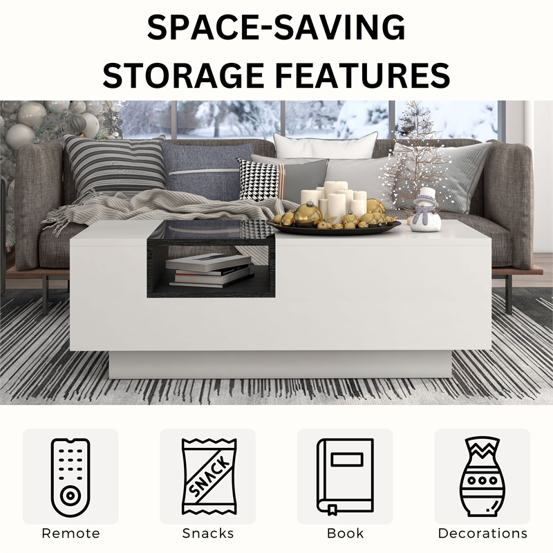 Furniture of America Sydney Modern Wood Storage Coffee Table in White and Black