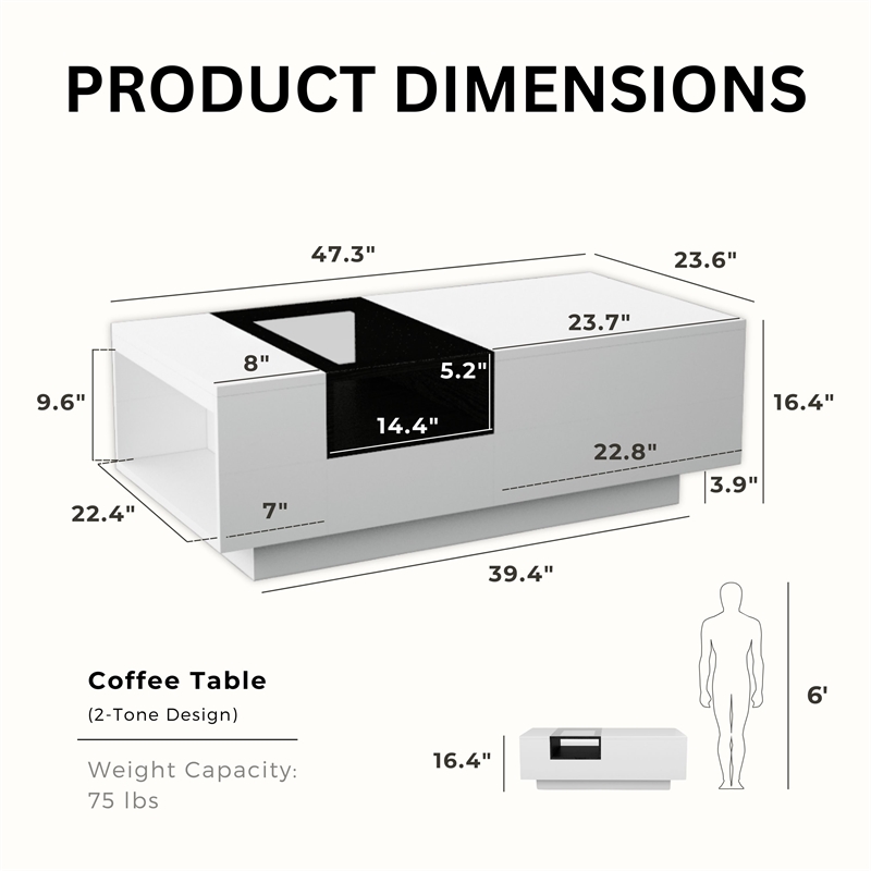 Furniture of America Sydney Modern Wood Storage Coffee Table in White and Black