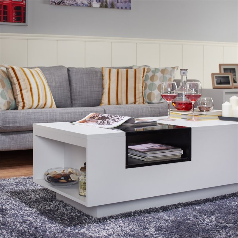 Furniture of America Sydney Modern Wood Storage Coffee Table in White and Black