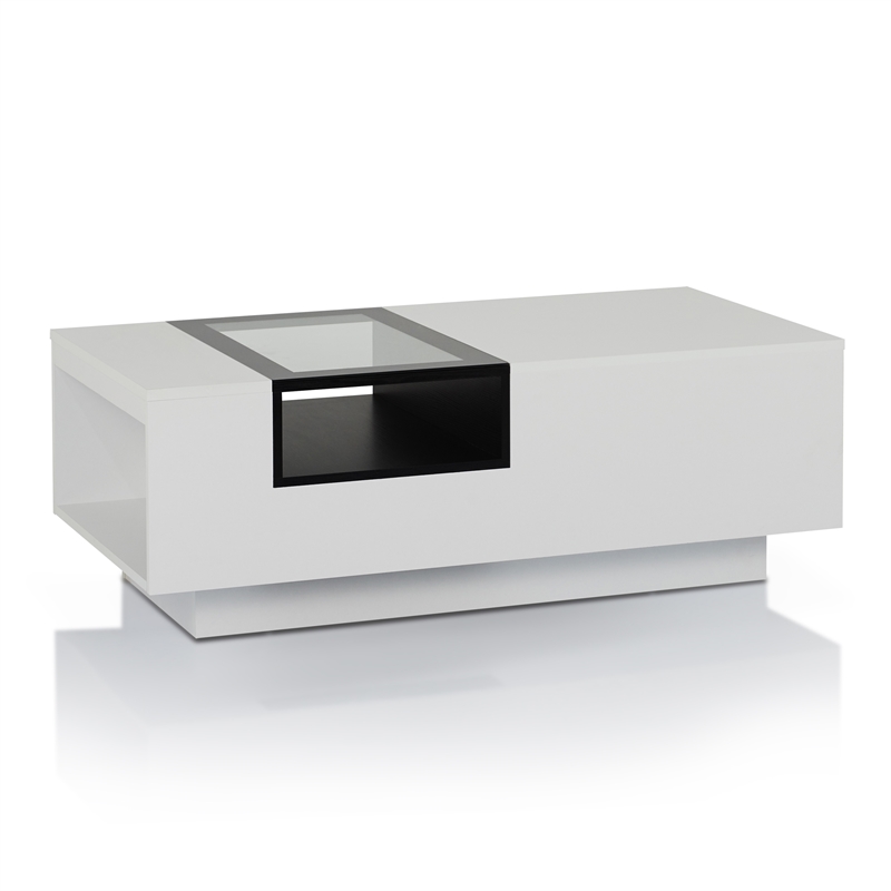 Furniture of America Sydney Modern Wood Storage Coffee Table in White and Black