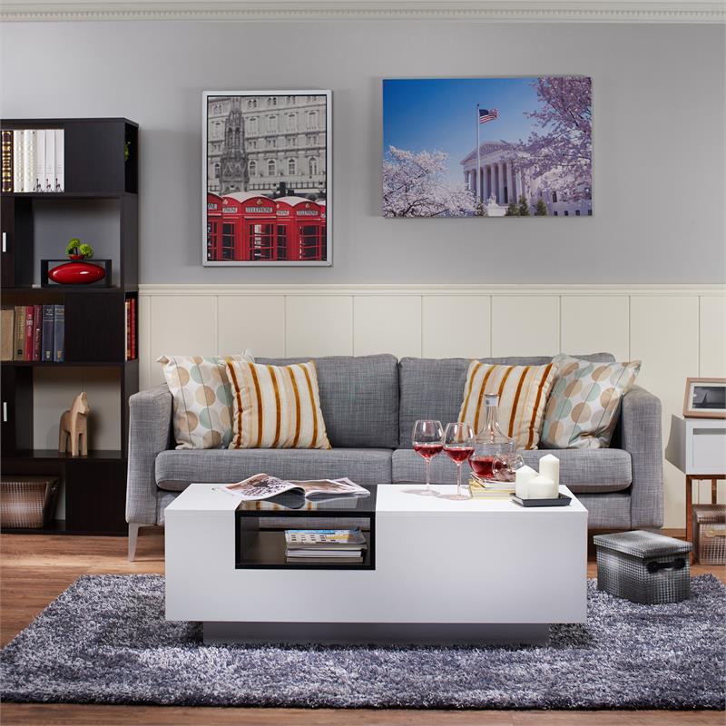 Furniture of America Sydney Modern Wood Storage Coffee Table in White and Black