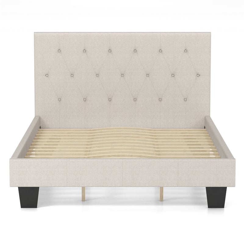 Furniture of America Warscher Fabric King Tufted Platform Bed in Ivory