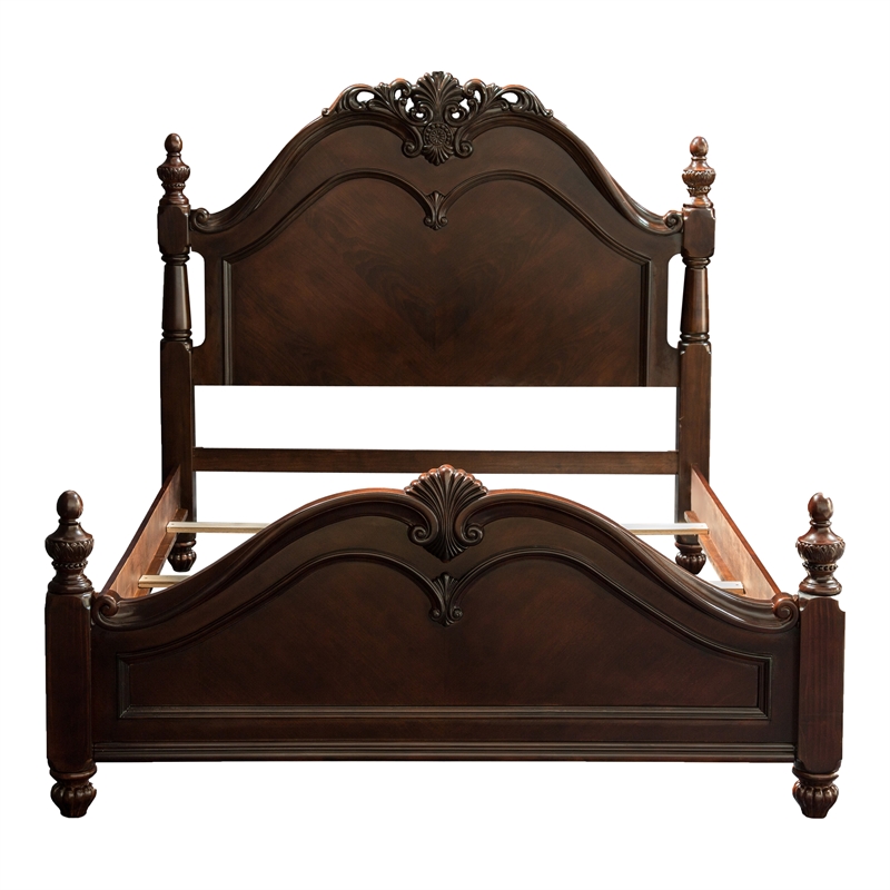 Furniture of America Ruben Traditional Wood Queen Poster Bed in Cherry